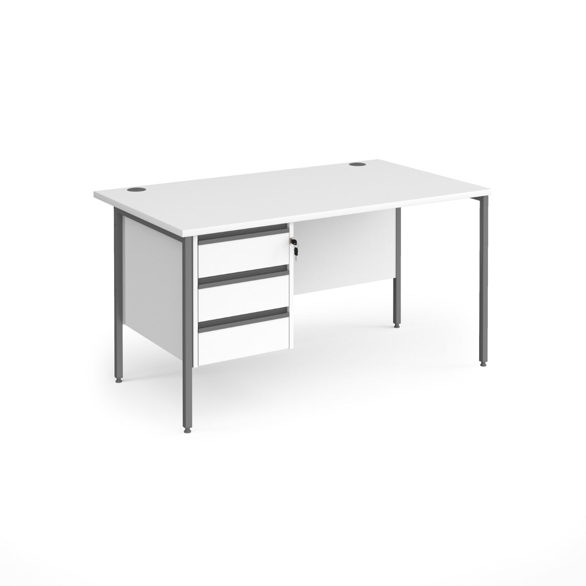 Contract H Frame Straight Office Desk with Three Drawer Storage